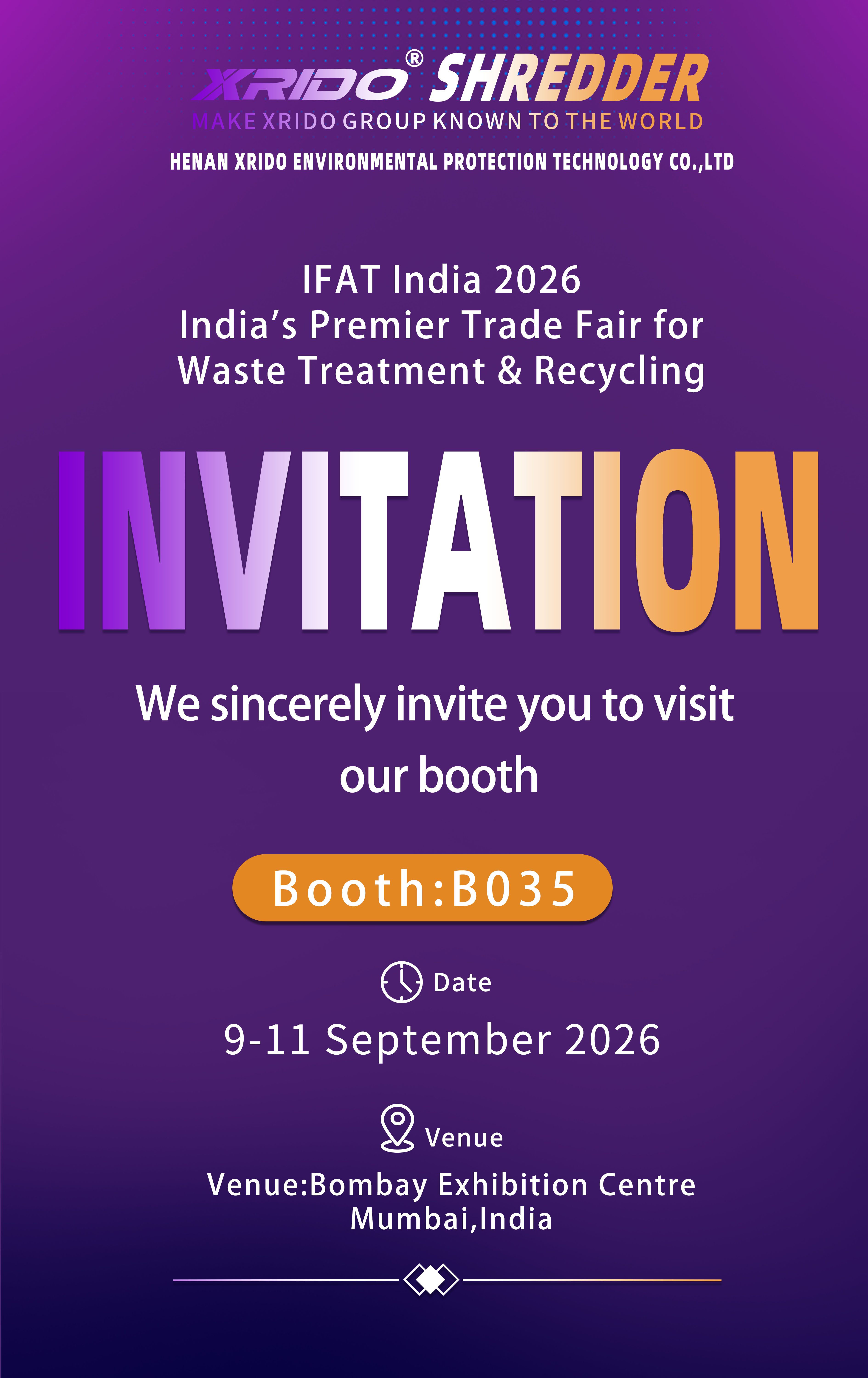 展会预告｜XRIDO 诚邀各位莅临 IFAT India 2026 孟买环保展