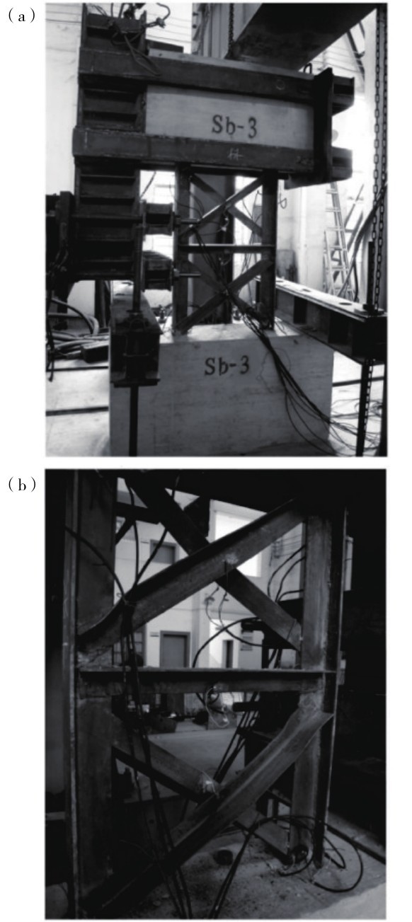 圖5 新型鋼桁架連梁[20] （a）試驗(yàn)裝置；（b）結(jié)構(gòu)破壞模型Fig. 5 (a) Test device and (b) structural failure model of novel type of steel truss coupling beam[20].