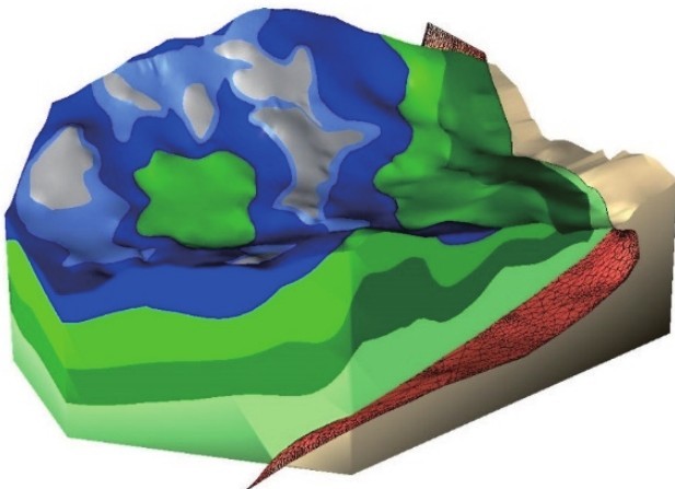 圖1 建模區(qū)域的整體地質(zhì)模型Fig. 1 Overall geological model of modeling area.